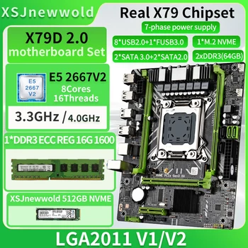X79D2.0 дънна платка комплект с E5 2667V2 процесор и DDR3 REG 1*16G=16GB памет и 512GB NVME SSD LGA2011 M.2 SATA3.0 Xeon Kit Изображение