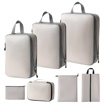 7Pcs / Set пътуване чанта за съхранение на куфар организатор преносим багаж опаковане кубчета голям капацитет водоустойчив дрехи съхранение чанта Изображение