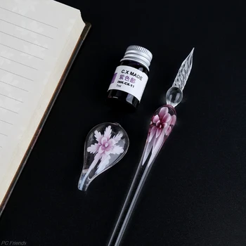 Реколта ръчно изработени изкуство елегантен кристал цветно стъкло натопи писалка знак мастило писалки подарък капка кораб Изображение