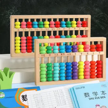 Дървени дървени Abacus многоцветни изчисление топчета трайни броене Abacus за деца предучилищна интелигентност развитие ранна математика Изображение
