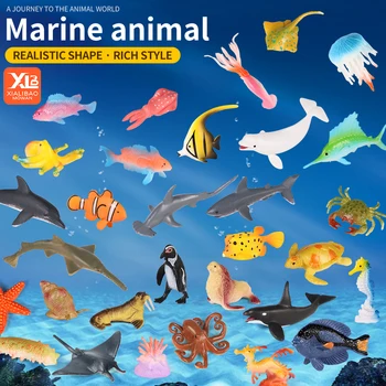 Мини океански морски комплект модел морски живот животно делфин рак акула костенурка действие фигури аквариум миниатюрни познание образование играчка Изображение