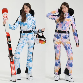 Нов 2023 еднокомпонентен ски костюм жени топло открито спортно сноуборд яке Боди прилепнали гащеризони Комплект за ски сняг Зимно облекло Изображение