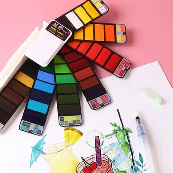 Portable 42 цвята плътен акварел боя комплект акварел пигмент с вода писалка за начинаещи живопис изкуство доставки Изображение