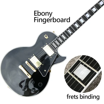 Custom Shop, Произведено в Китай, L P Персонализирана висококачествена електрическа китара, Frets Binding, Ebony Fingerboard, златен хардуер, безплатен кораб Изображение