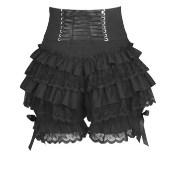Момиче мода сладък черен готически стиймпънк Лолита Ruffle дантела тиква Bloomer памук висока талия шорти косплей малко дявол женски Изображение
