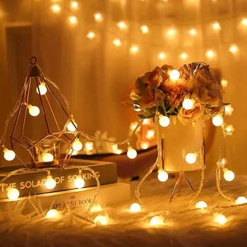 LED струнни светлини ЕС / САЩ Plug Коледа сватба венец приказка низ светлини открит градина декорация топка светлини Изображение