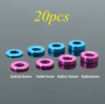 20PCS 3mm алуминиева сплав уплътнения M3 шайба Meson дистанционери 0.5 / 1 / 1.5 / 2mm резервна част за DIY модели синьо / розово Изображение