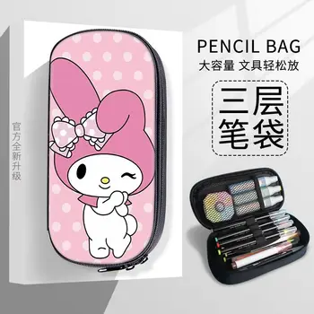 Sanrio hello kitty kuromi Canvas многослоен молив Case My Melody Pencil bag Student pencil-box Канела чанта за съхранение Изображение