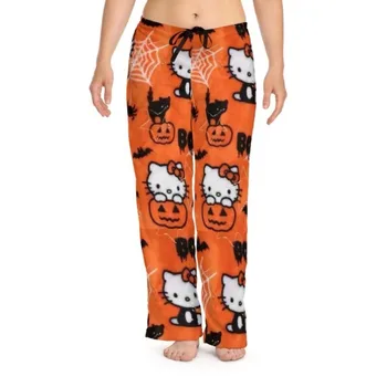 2023 Хелоуин Hello Kitty карикатура фланела жени пижама панталони есен зима ново руно запази топло случайни у дома панталони аниме Изображение