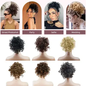 Hairnet перука естествен вид вълнообразна къдрава конска опашка перука за жени висока температура коприна коса разширение с дълготрайно износване Изображение