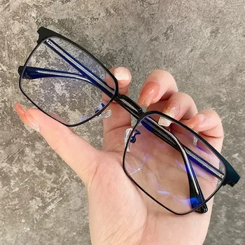 Мъжки бизнес пълен рамка за очила жена ултра лека метална рамка плоски очила без степен, която да съответства на миопия лещи Изображение